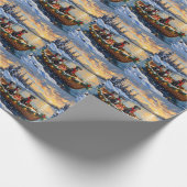 Great Dane Kerstboot Vakantie Cadeaupapier (Hoek)