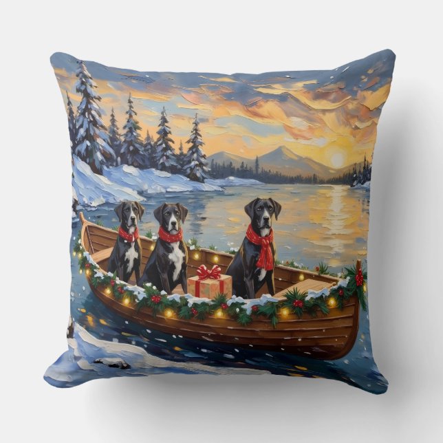 Great Dane Kerstboot Vakantie Kussen (Voorkant)