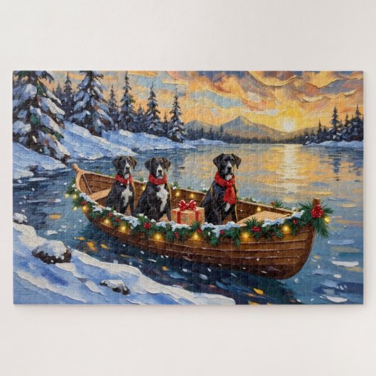 Great Dane Kerstboot Vakantie Legpuzzel (Horizontaal)