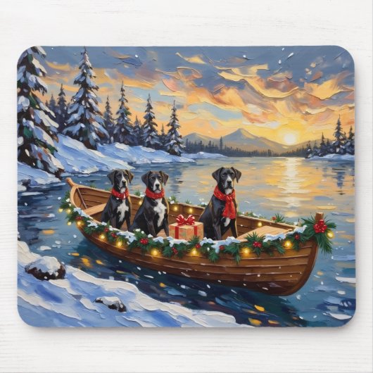 Great Dane Kerstboot Vakantie Muismat (Voorkant)