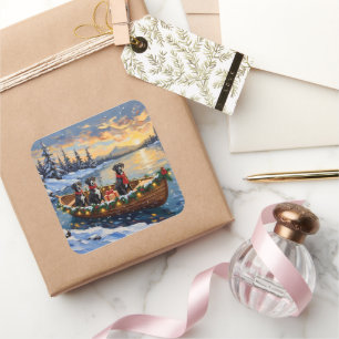 Great Dane Kerstboot Vakantie Vierkante Sticker