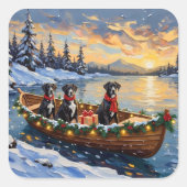 Great Dane Kerstboot Vakantie Vierkante Sticker (Voorkant)