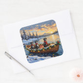 Great Dane Kerstboot Vakantie Vierkante Sticker (Envelop)