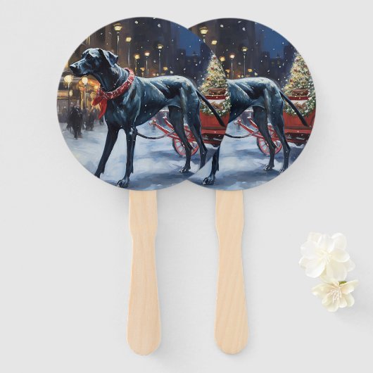 Great Dane Kerstfeest Seizoen Handwaaier (Voorkant en achterkant)