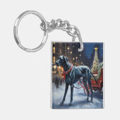 Great Dane Kerstfeest Seizoen Sleutelhanger (Voorkant Links)