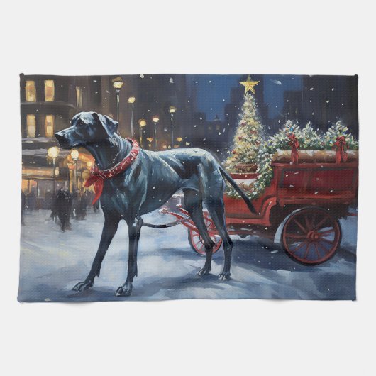 Great Dane Kerstfeest Seizoen Theedoek (Horizontaal)