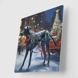 Great Dane Kerstfeest Seizoen Vierkante Klok