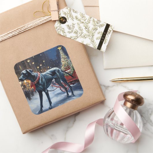 Great Dane Kerstfeest Seizoen Vierkante Sticker (Geschenken)