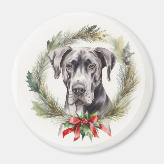 Great Dane Kerstkrans Feestelijke Pup Magneet (Voorkant)