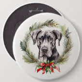 Great Dane Kerstkrans Feestelijke Pup Ronde Button 6,0 Cm (Voorkant /achterkant)