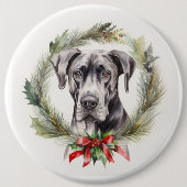 Great Dane Kerstkrans Feestelijke Pup Ronde Button 6,0 Cm (Voorkant)