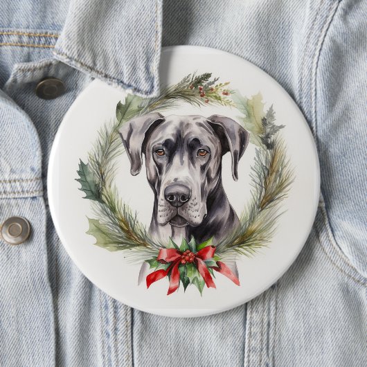 Great Dane Kerstkrans Feestelijke Pup Ronde Button 6,0 Cm (In situ)