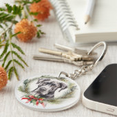 Great Dane Kerstkrans Feestelijke Pup Sleutelhanger (Voorkant Rechts)