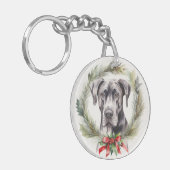 Great Dane Kerstkrans Feestelijke Pup Sleutelhanger (Voorkant Links)