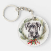 Great Dane Kerstkrans Feestelijke Pup Sleutelhanger (Voorkant)