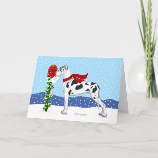 Great Dane KerstMail Harlequin UC Feestdagen Kaart (Voorkant)