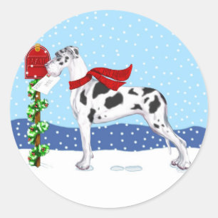 Great Dane KerstMail Harlequin UC Ronde Sticker