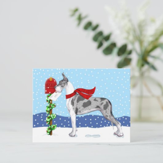 Great Dane KerstMail Merle Feestdagenkaart (Staand voorkant)