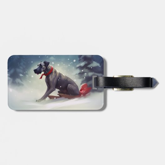 Great Dane Kerstmis sneeuw winter Bagagelabel (Achterkant horizontaal)
