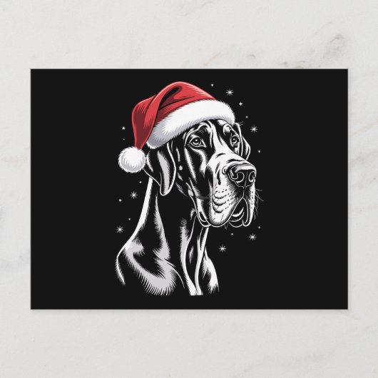 Great Dane Kerstmuts Zwart Wit Kerstmis Sneeuw Feestdagenkaart (Voorkant)