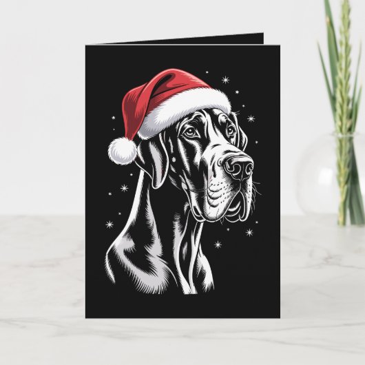 Great Dane Kerstmuts Zwart Wit Kerstmis Sneeuw Kaart (Voorkant)