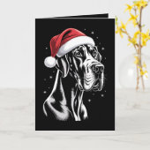 Great Dane Kerstmuts Zwart Wit Kerstmis Sneeuw Kaart (Gele Bloem)