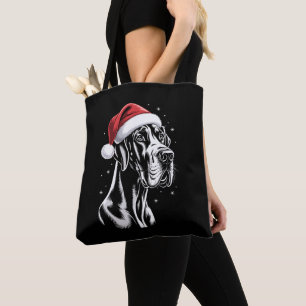 Great Dane Kerstmuts Zwart Wit Kerstmis Sneeuw Tote Bag