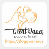 Great Dane kop tekening oranje Vierkante Sticker (Voorkant)