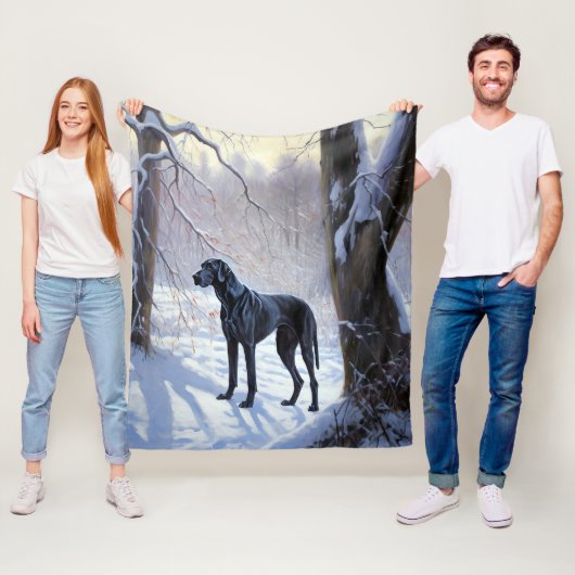 Great Dane Laat het Sneeuwen Kerstmis Fleece Deken (In situ)