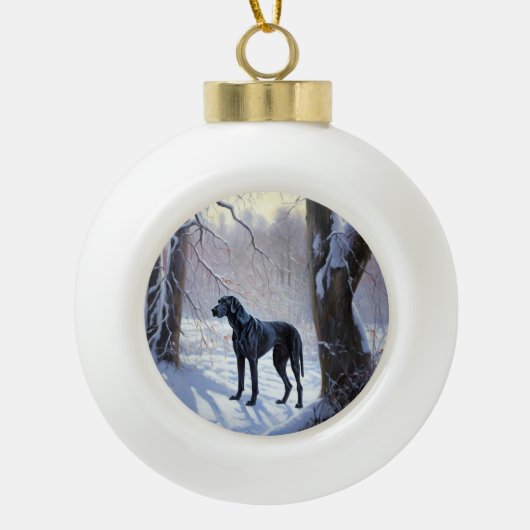 Great Dane Laat het Sneeuwen Kerstmis Keramische Bal Ornament (Voorkant)