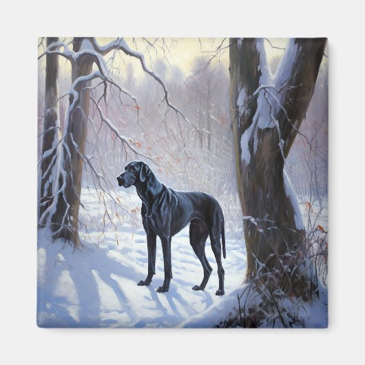 Great Dane Laat het Sneeuwen Kerstmis Magneet (Voorkant)