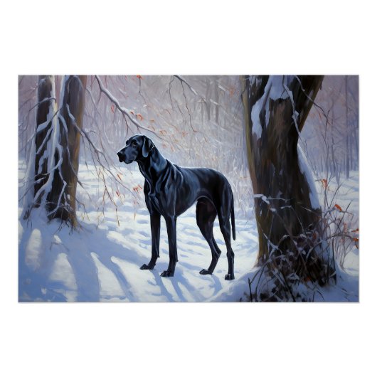 Great Dane Laat het Sneeuwen Kerstmis Perfect Poster (Voorkant)