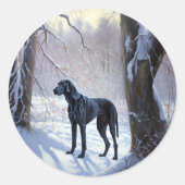 Great Dane Laat het Sneeuwen Kerstmis Ronde Sticker (Voorkant)
