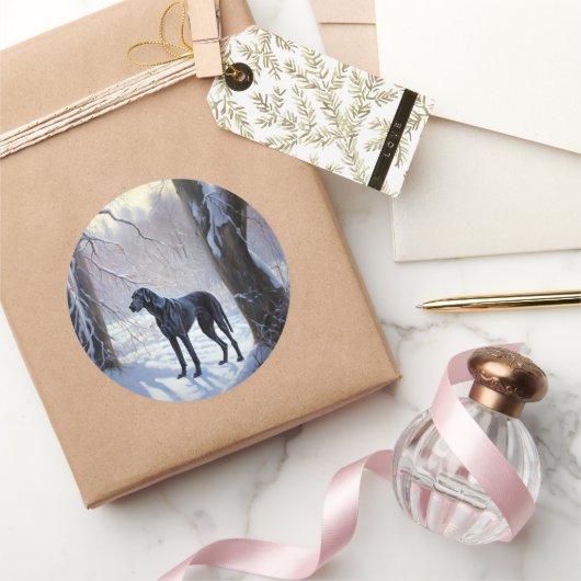 Great Dane Laat het Sneeuwen Kerstmis Ronde Sticker (Geschenken)