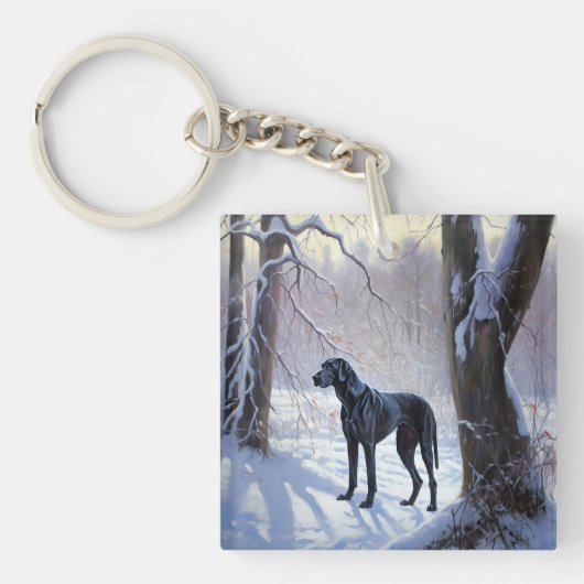 Great Dane Laat het Sneeuwen Kerstmis Sleutelhanger (Voorkant)