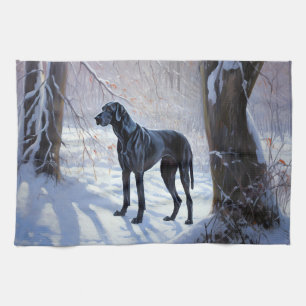 Great Dane Laat het Sneeuwen Kerstmis Theedoek