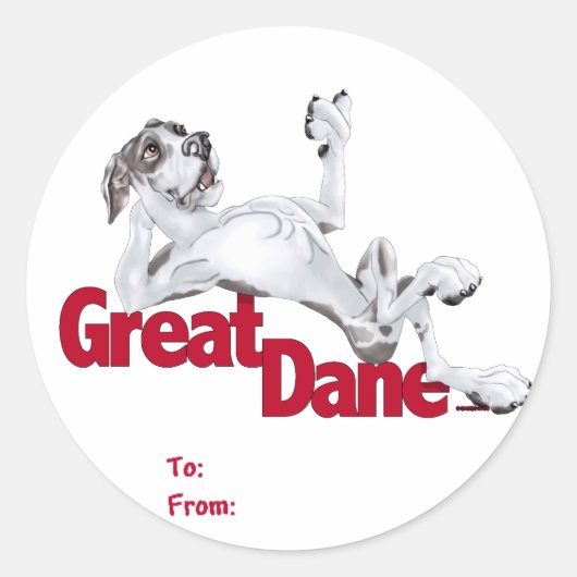 Great Dane Laid Back Harlequin UC Ronde Sticker (Voorkant)
