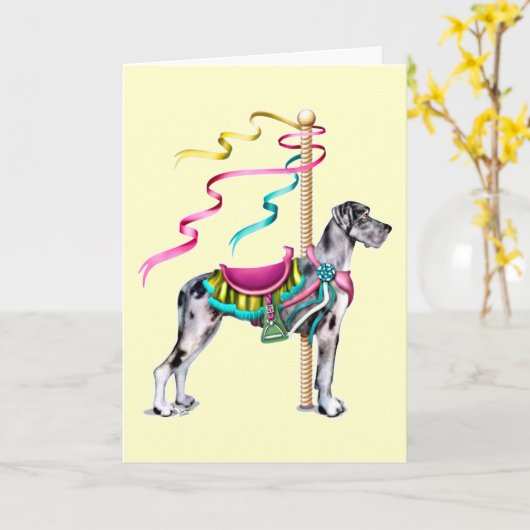 Great Dane Merle Carousel UC - Gepersonaliseerd Kaart (Gele Bloem)