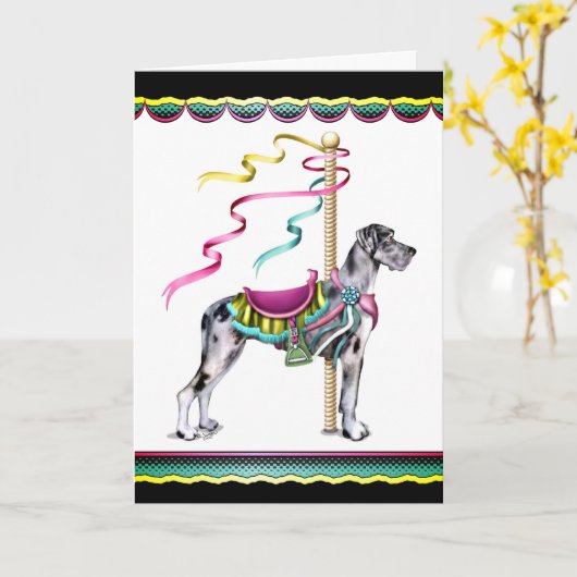 Great Dane Merle Carousel UC - Gepersonaliseerd Kaart (Gele Bloem)