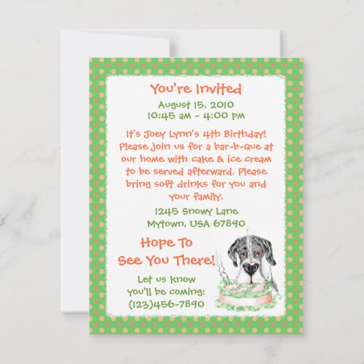 Great Dane Merle UC Birthday Cake Kaart (Achterkant)