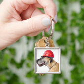 Great Dane met een rode bouwhelm Sleutelhanger (Hand)