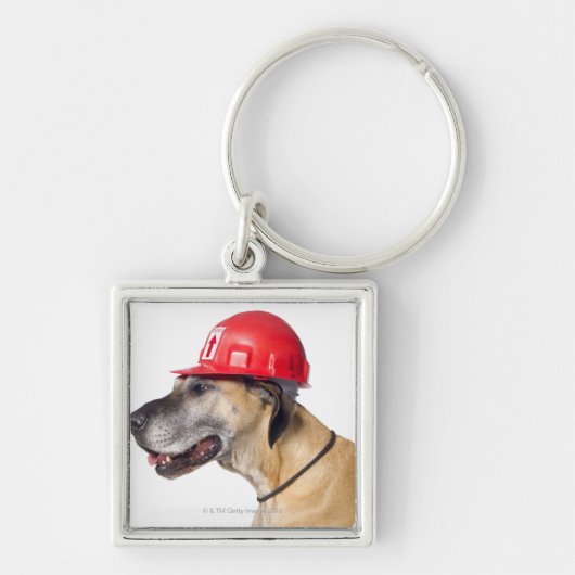 Great Dane met een rode bouwhelm Sleutelhanger (Voorkant)