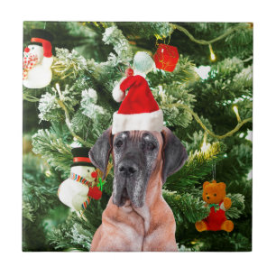Great Dane met Kerstboom Geschenkdozen Kerstman Ho Tegeltje