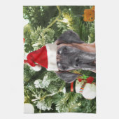 Great Dane met Kerstboom Geschenkdozen Kerstman Ho Theedoek (Verticaal)