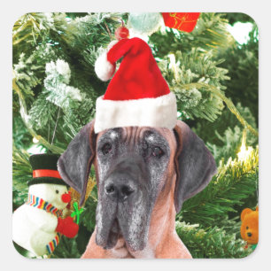 Great Dane met Kerstboom Geschenkdozen Kerstman Ho Vierkante Sticker