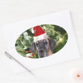 Great Dane met Kerstboom Gift Boxes Kerstman Hoed Ovale Sticker (Envelop)