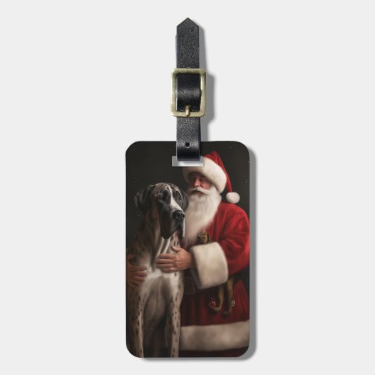 Great Dane met Kerstman Feestelijke Kerstmis Bagagelabel (Voorkant verticaal)