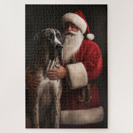 Great Dane met Kerstman Festieve Kerst Legpuzzel (Verticaal)