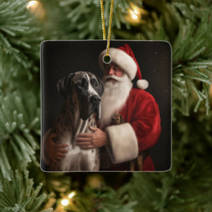 Great Dane met Kerstman Festieve Kerstmis  Keramisch Ornament