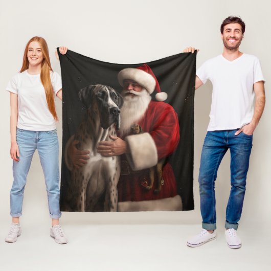 Great Dane met Kerstman Festive Kerstmis Fleece Deken (In situ)